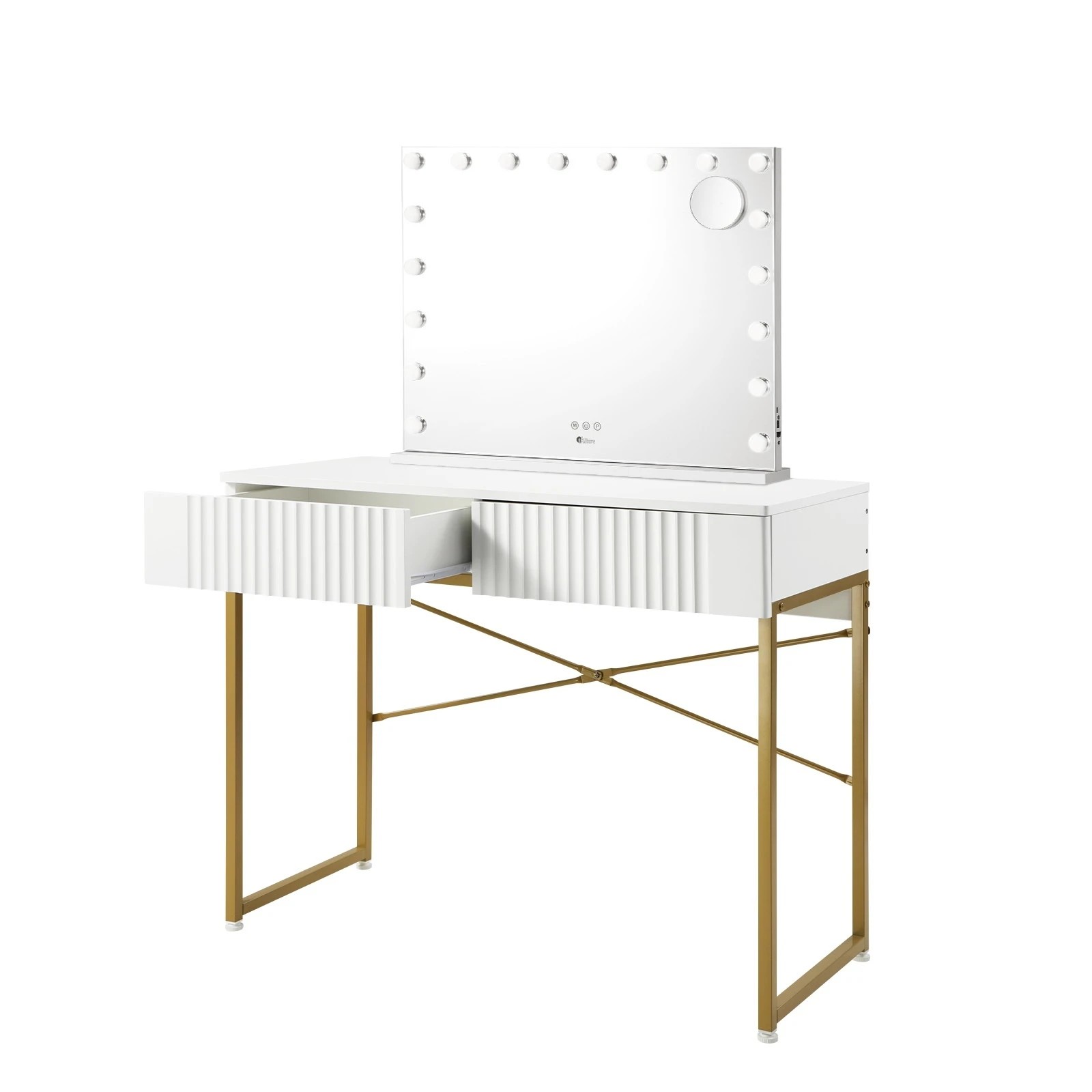 1 Oikiture Dressing Table LED Makeup Mirror 2 Drawers Vanity Desk - White, 1 of 9