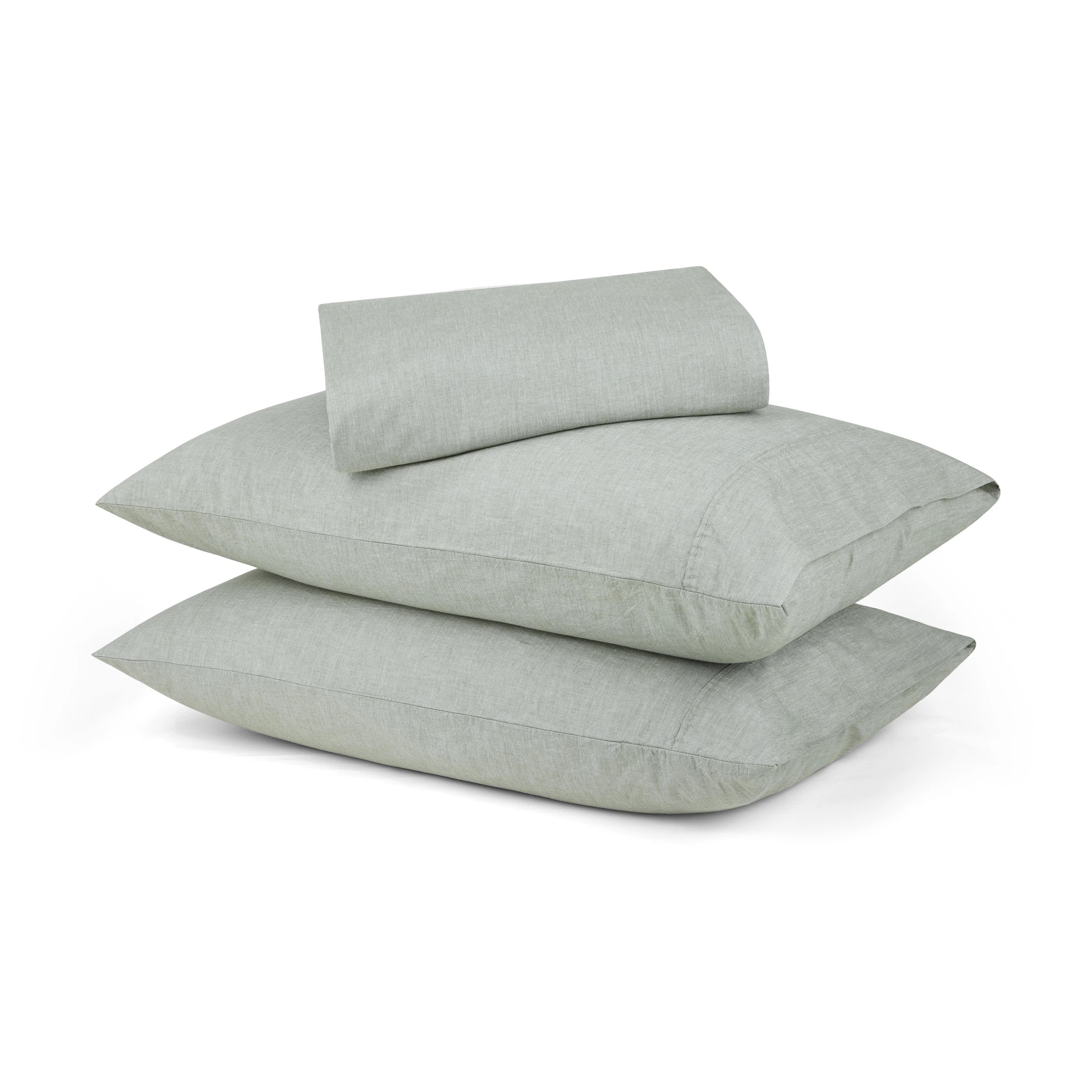 1 Stonewashed Chambray Cotton Sheet Set - King Bed, Sage, 1 of 7