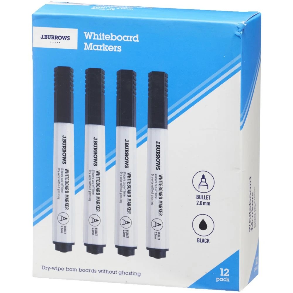 4 J.Burrows Whiteboard Markers Bullet Black 12 Pack, 4 of 4