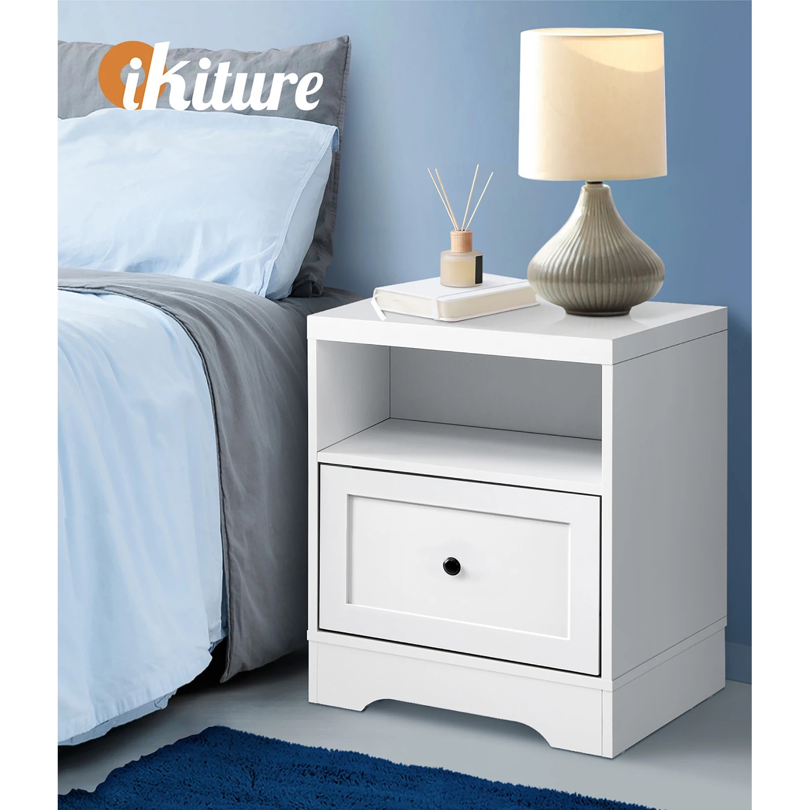 6 Oikiture Bedside Tables Drawers Nightstand Storage Cabinet
 - White, 6 of 10