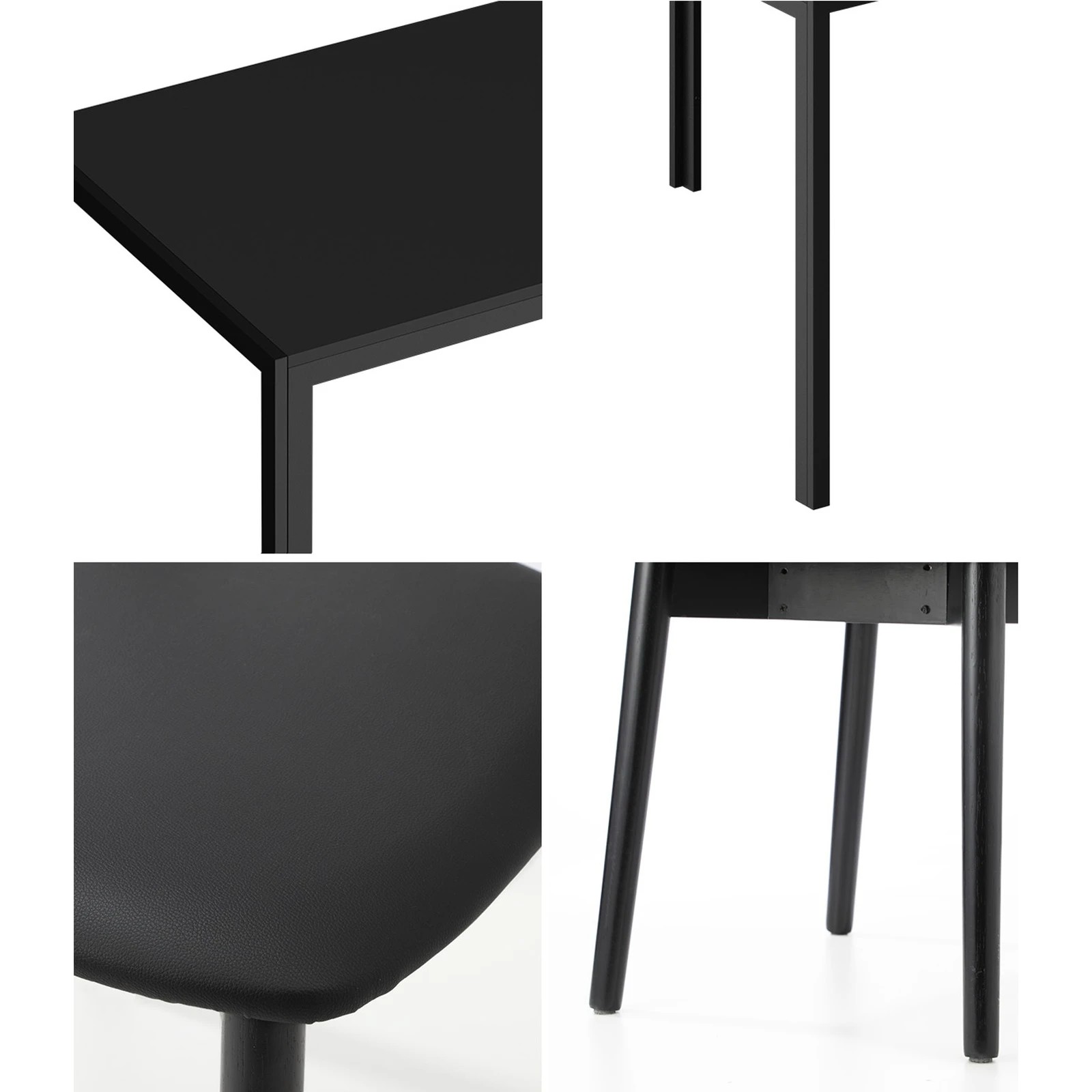 4 Oikiture 1.4m Dining Table Set with 6PCS Wooden Chairs PU Leather - Black, 4 of 9