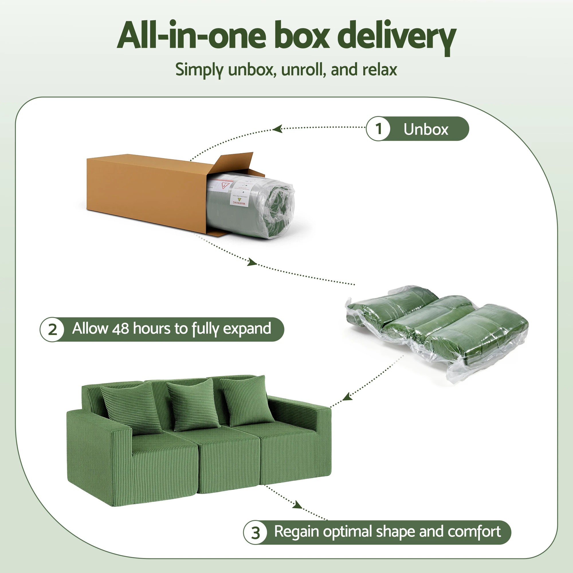 8 Artiss Modular 3-Seater Sofa Bed Convertible Sectional Floor Couch with Deep - Green, 8 of 8