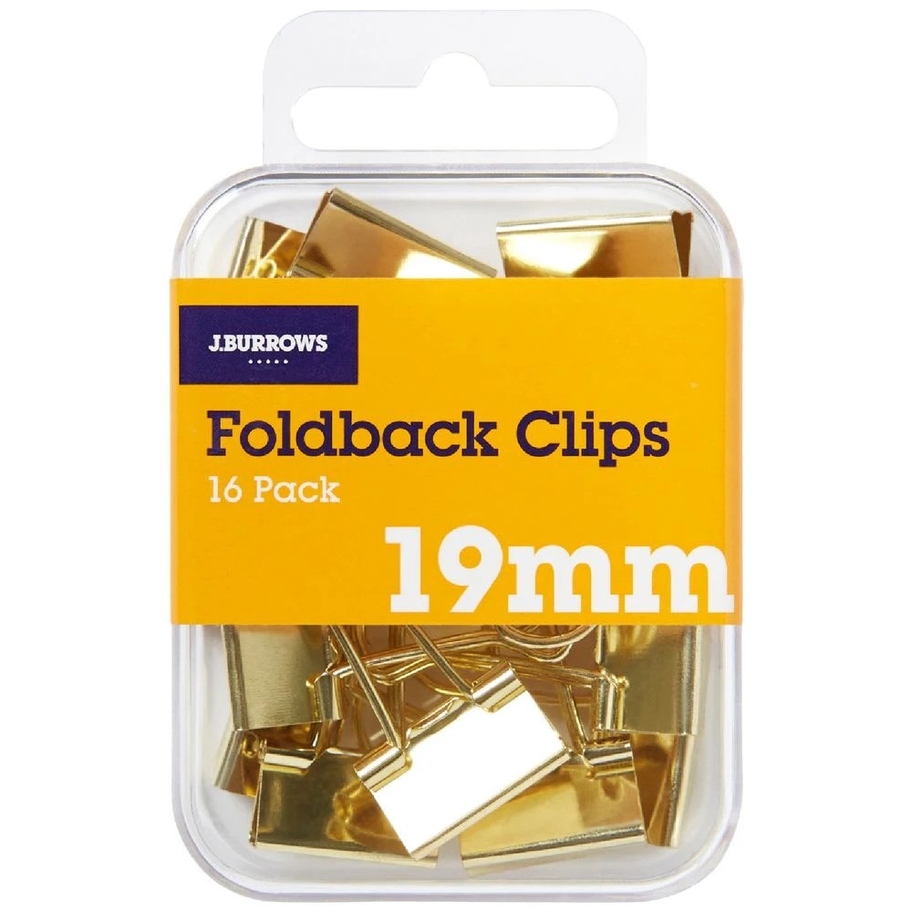 2 J.Burrows 19mm Foldback Clips Gold 16 Pack, 2 of 3