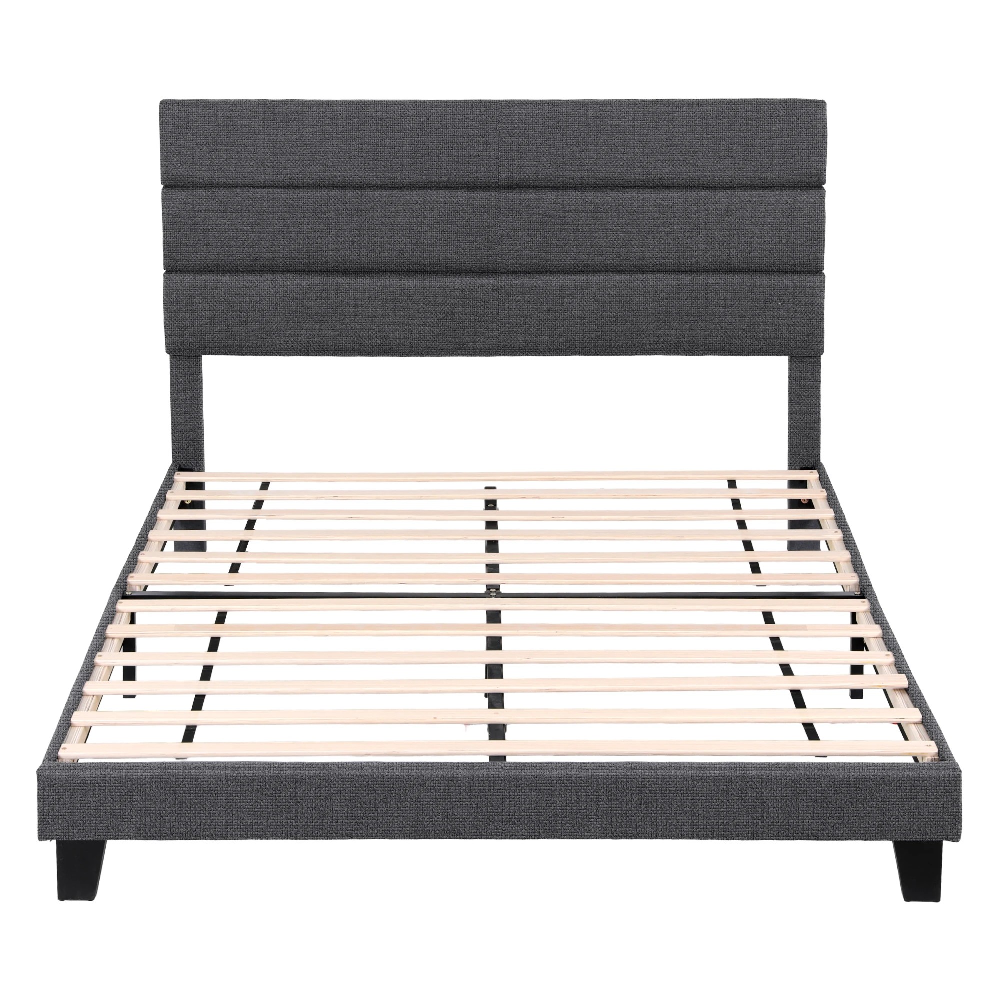 3 Artiss Queen Bed Frame Upholste Platform Base with Geometric Headboard - Charcoal, 3 of 8