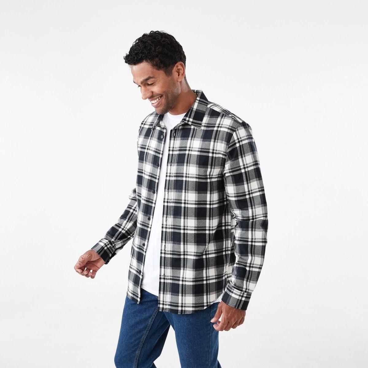 3 Long Sleeve Printed Plaid Shirt Blk Check, 3 of 7