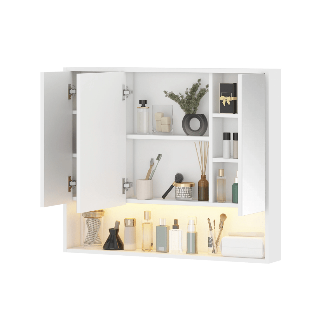 7 Advwin 90 cm LED Bathroom Mirror Cabinet Wall Mounted Cupboard Storage w/ 3 Doors Shaving Cabinets, 7 of 8