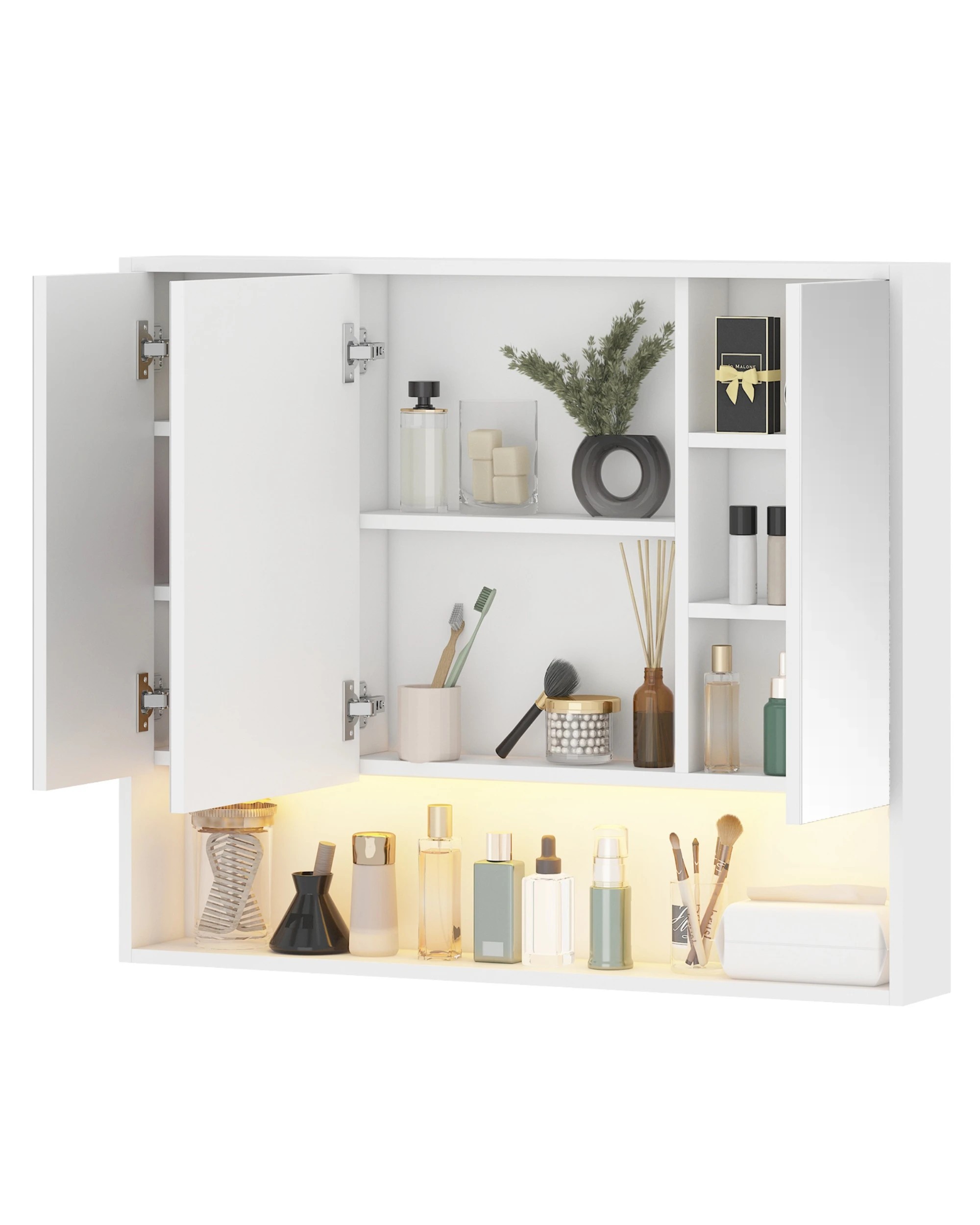 7 Advwin 90 cm LED Bathroom Mirror Cabinet Wall Mounted Cupboard Storage w/ 3 Doors Shaving Cabinets, 7 of 8
