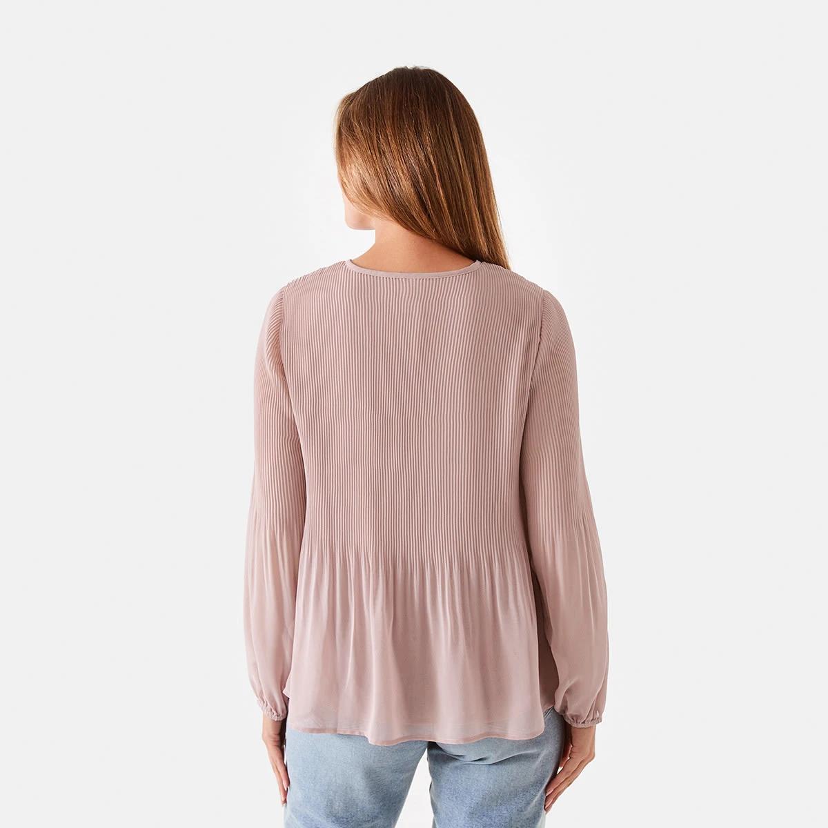 3 Long Sleeve Pleat Top Mdst Pink, 3 of 6