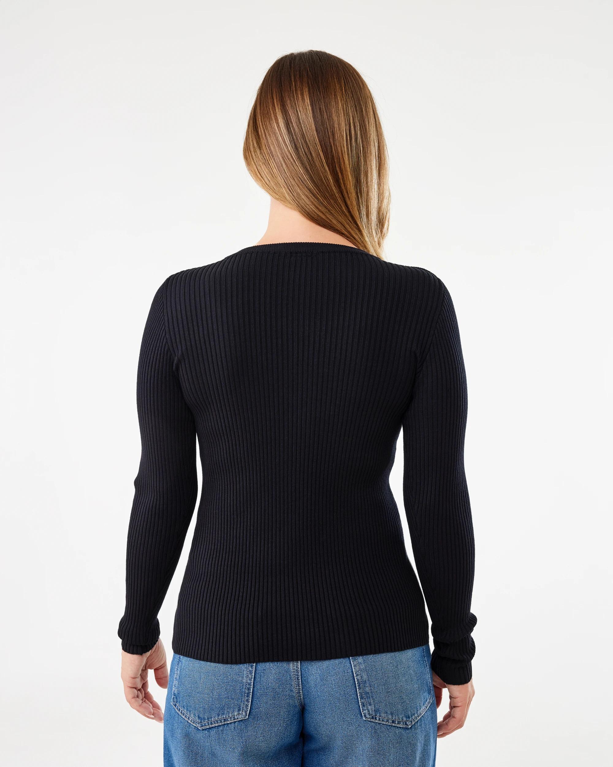 3 Long Sleeve Scoop Neck Top Black, 3 of 6