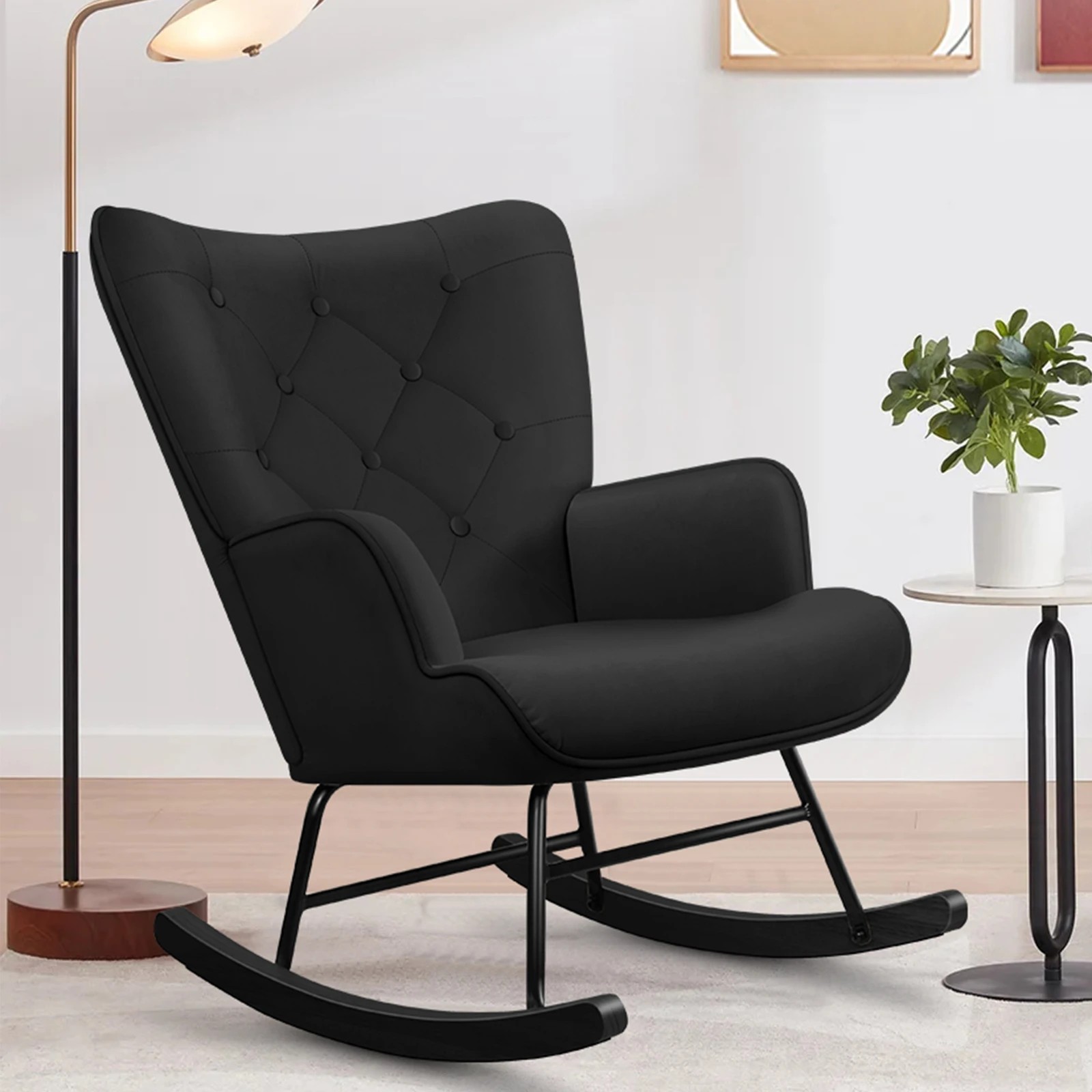3 Alfordson Armchair Rocking Chair Accent Feeding Chair Lounge Sofa Couch - Black, 3 of 9