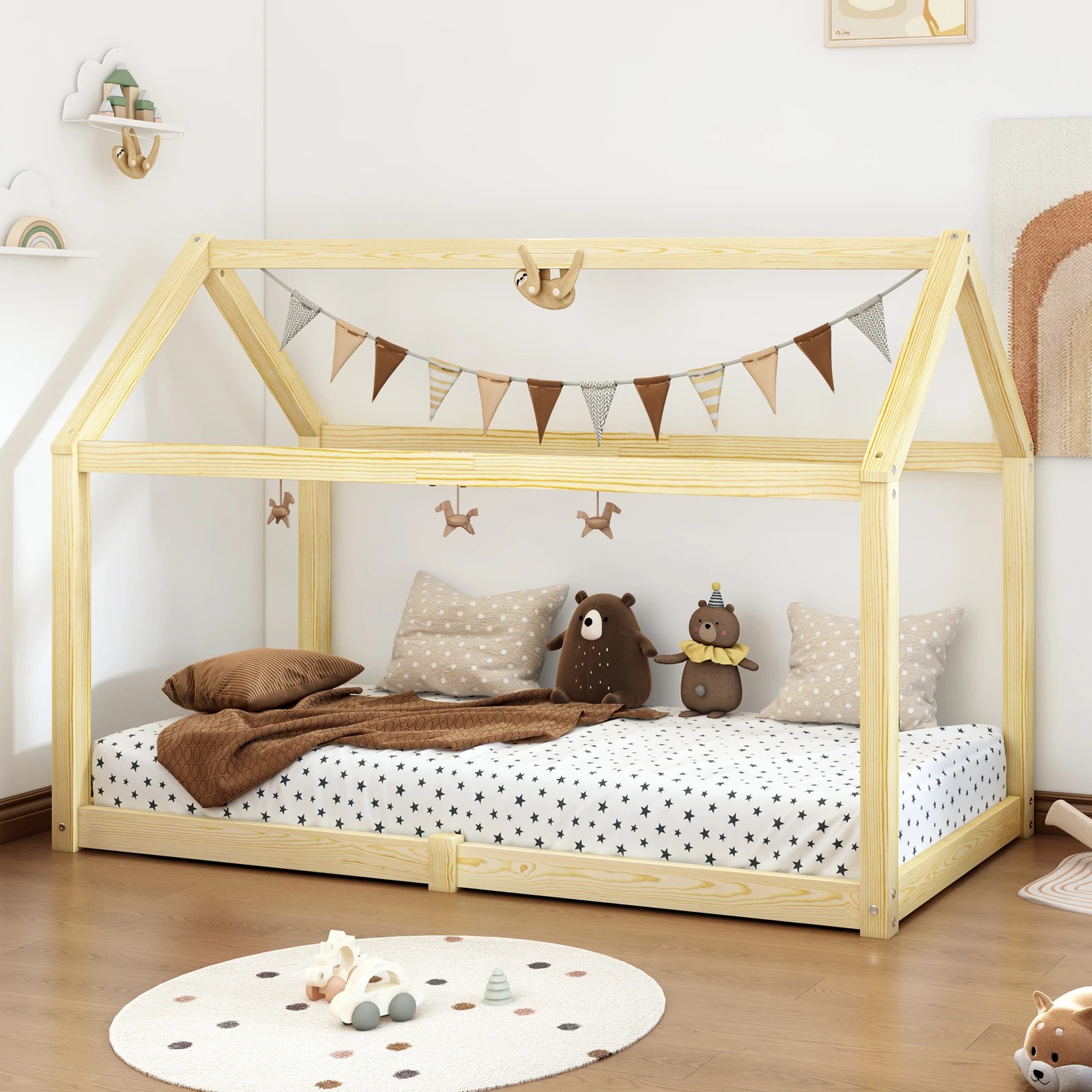 4 Alfordson Kids Bed Frame Wooden Timber Single House Frame Platform Rocco - Natural, 4 of 10