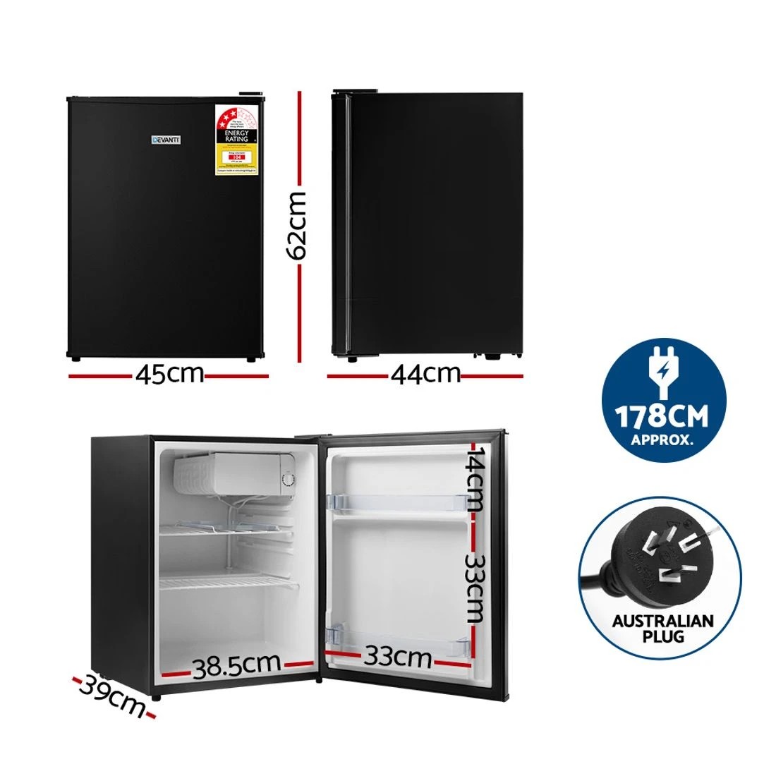 2 Devanti 70L Bar Fridge - Black, 2 of 8
