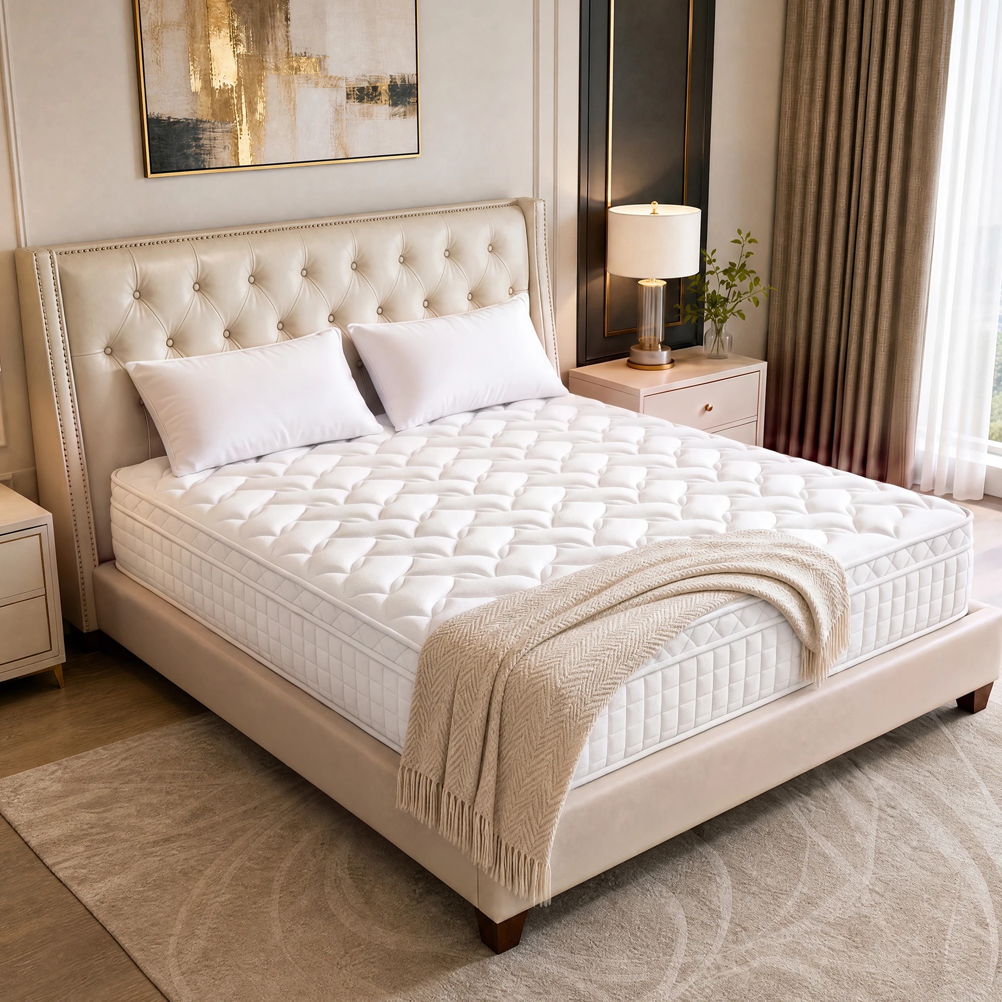 2 Advwin 34CM Hybrid Mattress with Memory Foam & Individual Pocket Springs Double Size - White, 2 of 9
