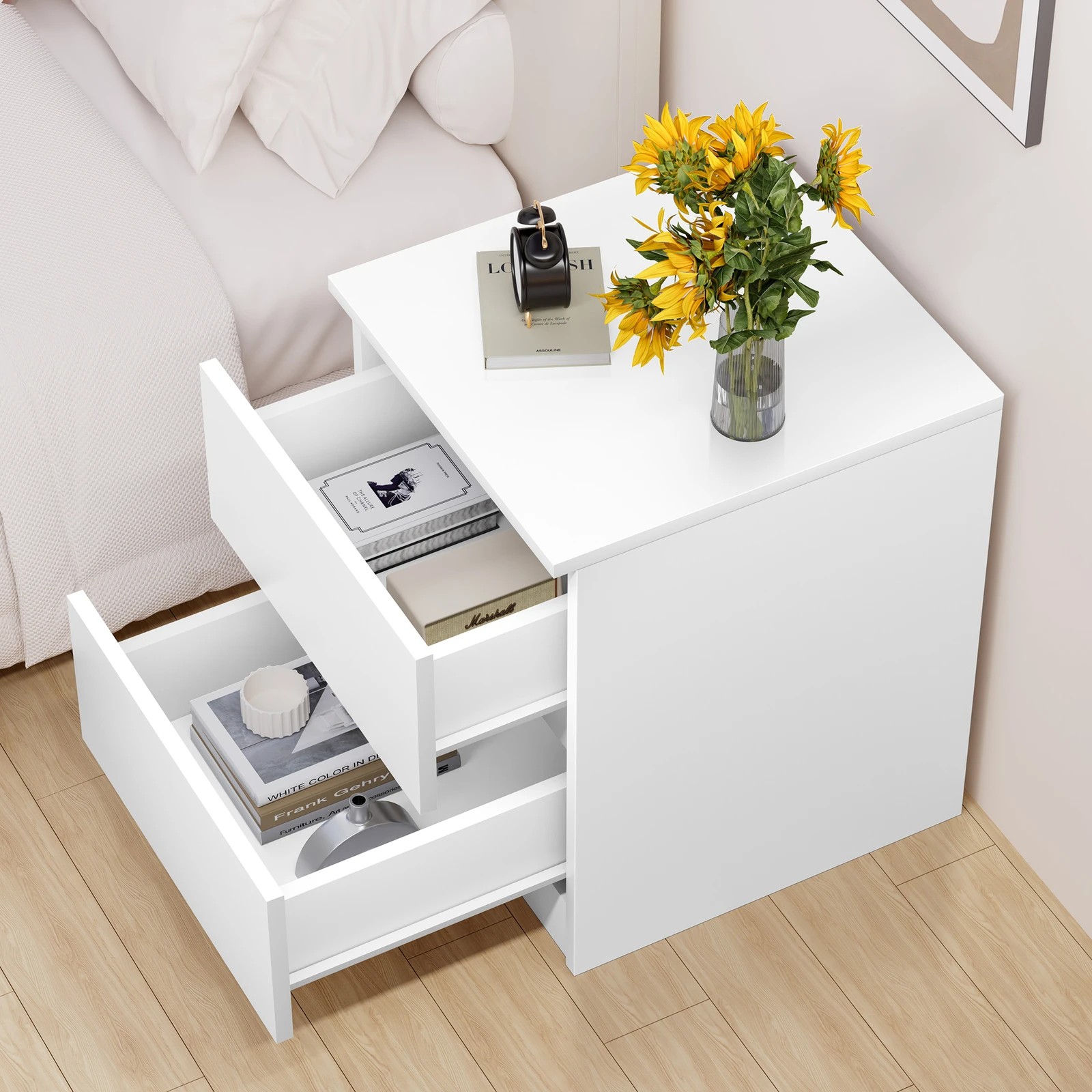 6 Alfordson 2x Bedside Table Nightstand Storage Cabinet Side End Table - White, 6 of 10