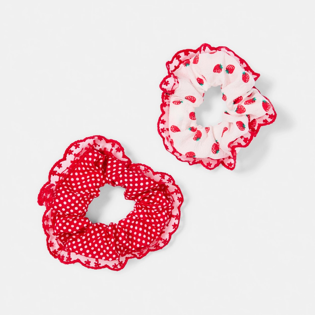 1 2 Pack Strawberry and Gingham Hair Scrunchies - Red and White, 1 of 4