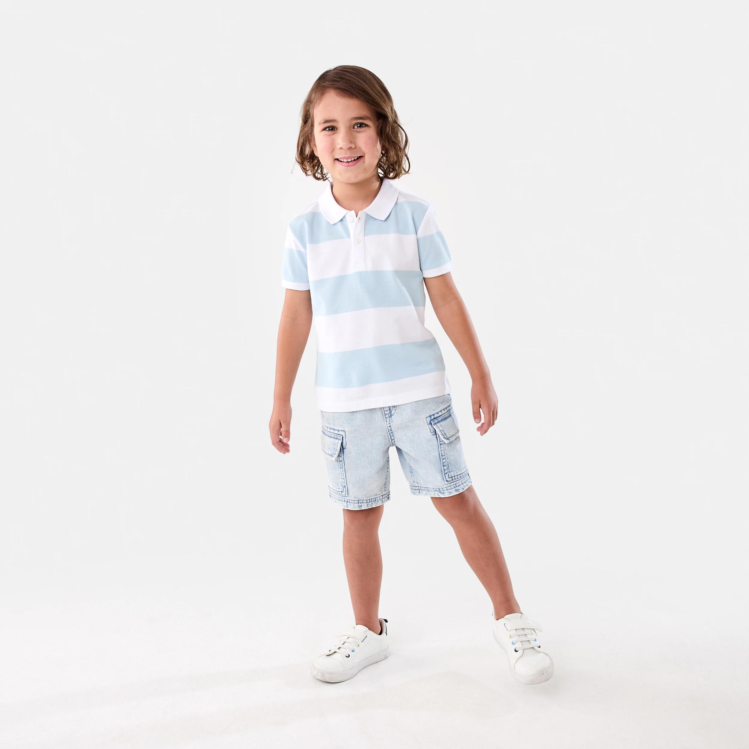 5 Stripe Polo T-shirt WIDE STRIPE LIGHT BLUE, 5 of 6