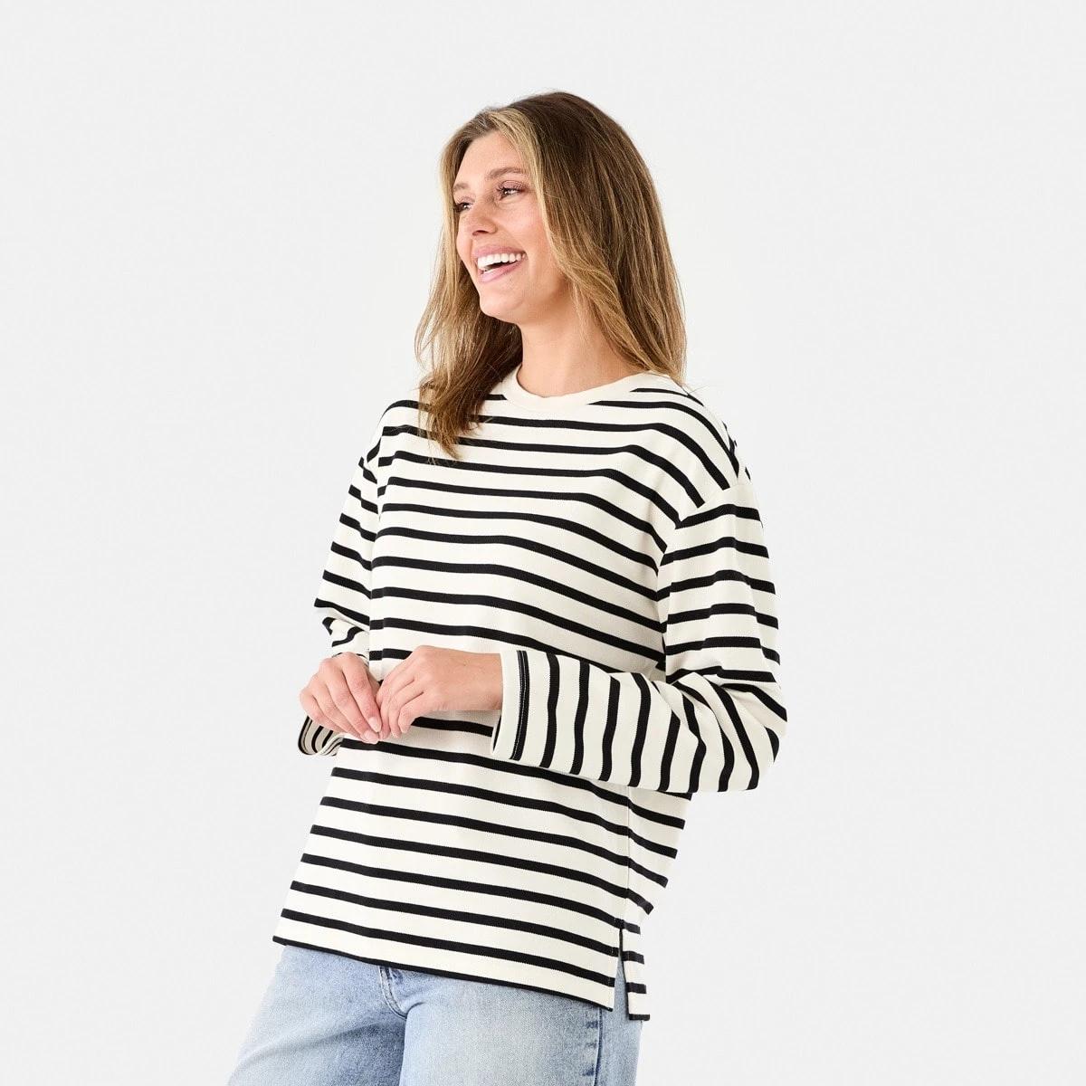 2 Long Sleeve Pique Top Beige Str, 2 of 6
