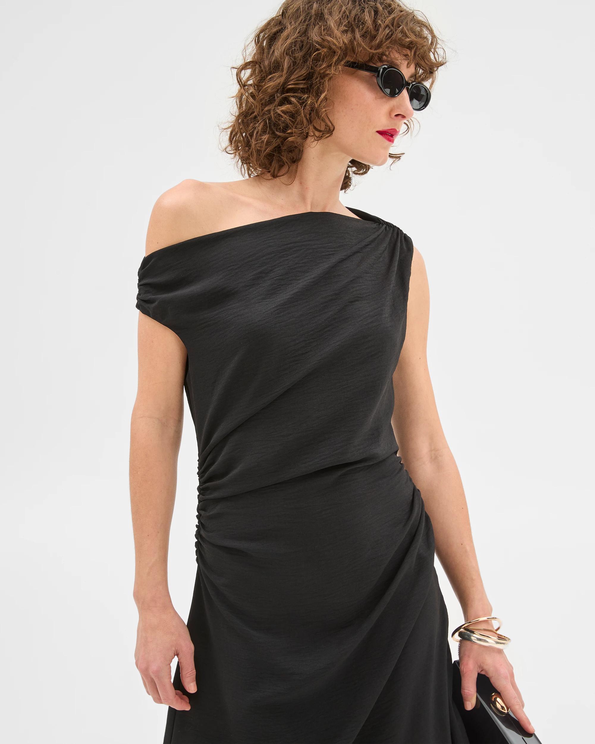 3 Sleeveless Gathered Dress - Preview BLACK, 3 of 7