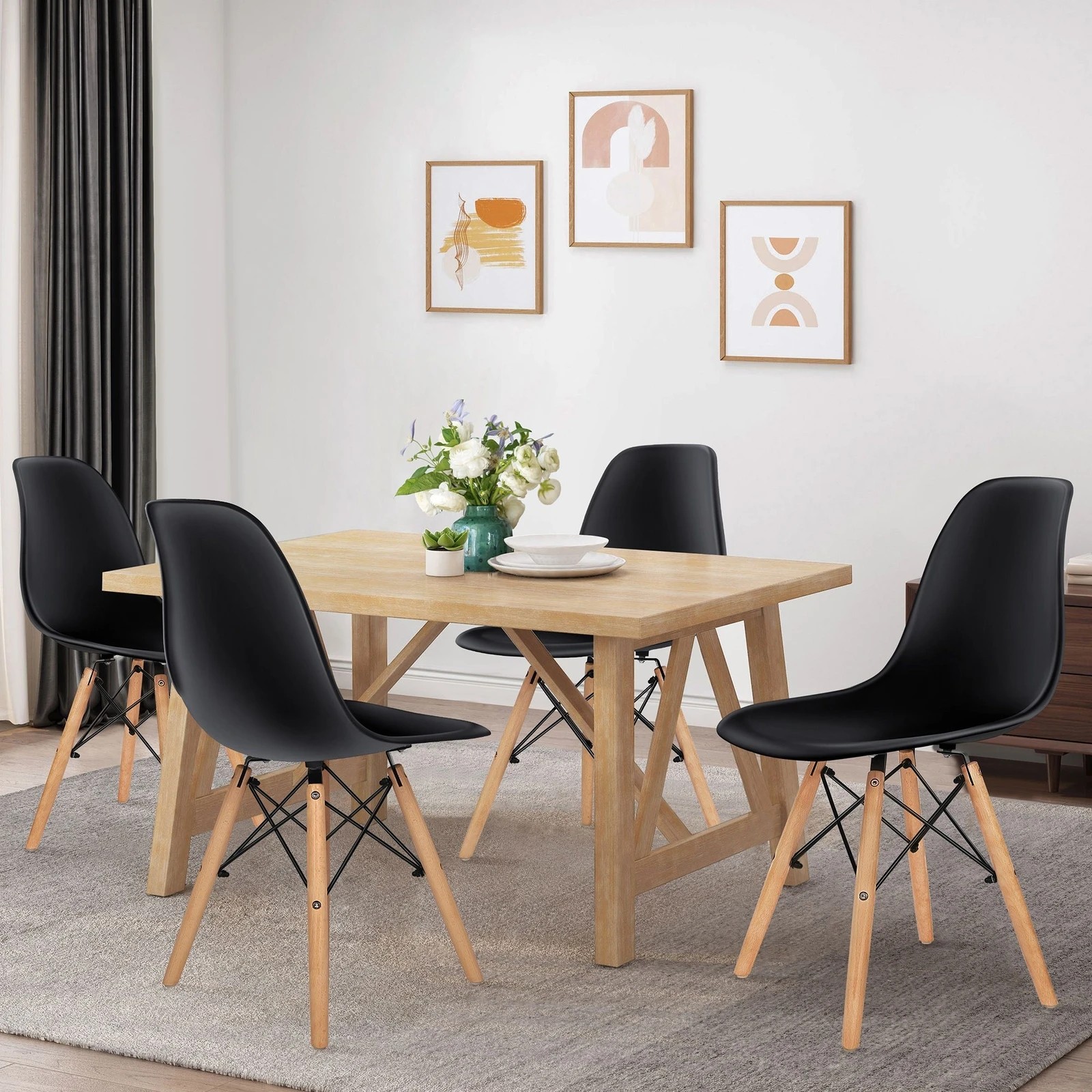 5 Alfordson 4x Dining Chairs Retro Steel Kitchen Lounge Cafe Solid Wood - Black, 5 of 10