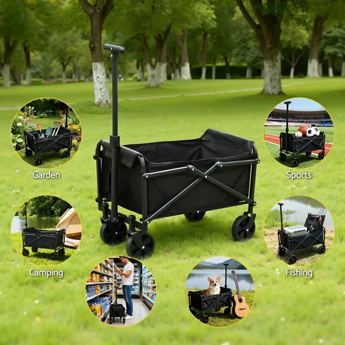 7 Gardeon Garden Cart Folding Trolley Camping Wagon Barrow Outdoor Beach - Black, 7 of 8