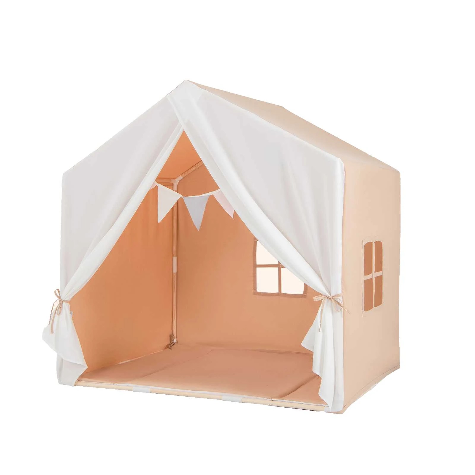 1 Costway Play Tent Playhouse Bed Tent Solid Wood Frame - Orange, 1 of 1