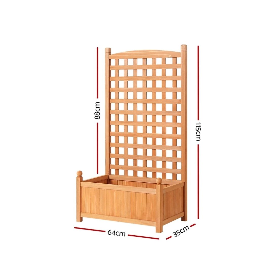 2 Green Fingers Garden Bed Wooden 64x35x115cm Planter Raised Box Container Trellis - Brown, 2 of 5