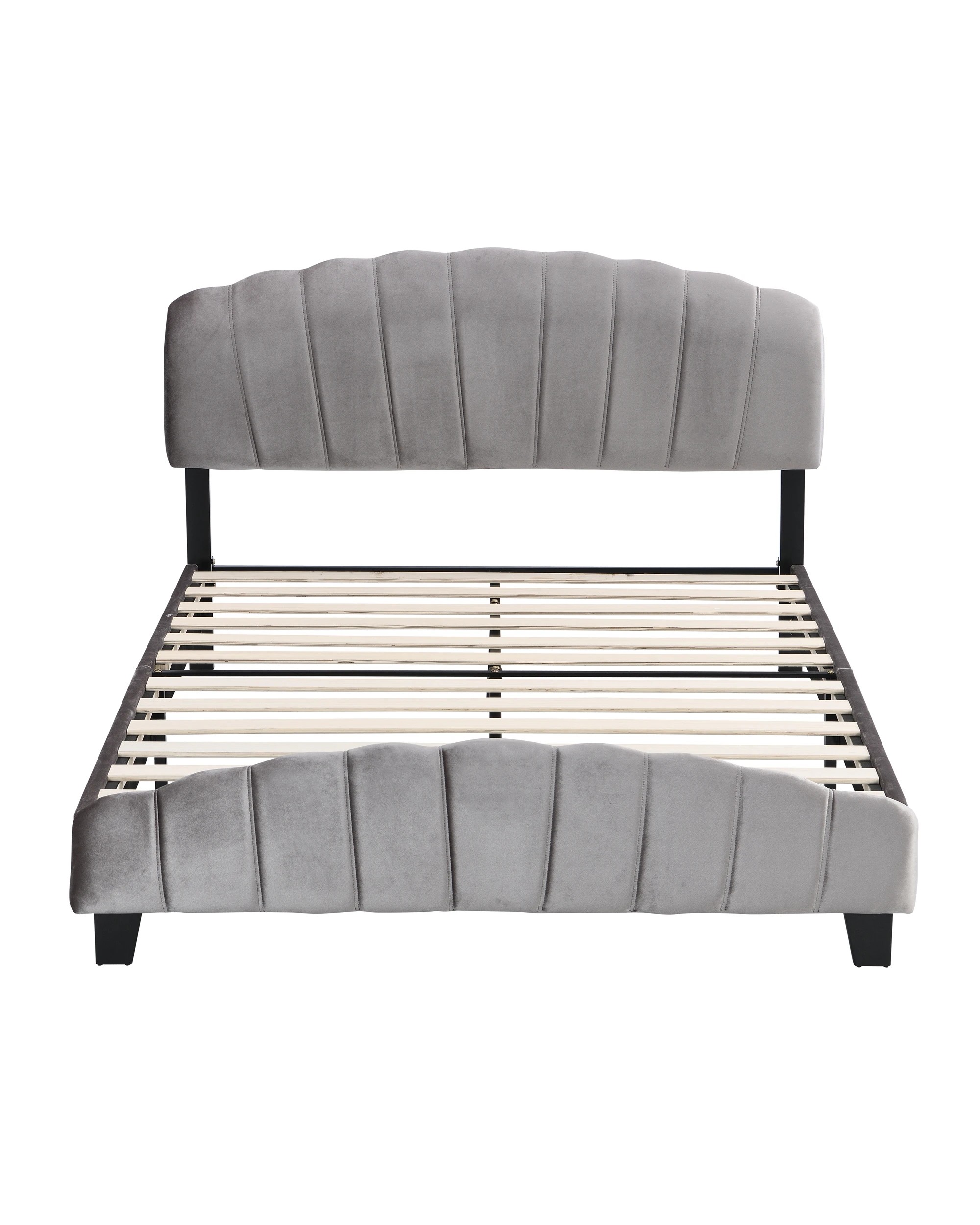 2 IHOMDEC BEF04 Double Size Velvet Shell Headboard Bed Frame Base, 2 of 5