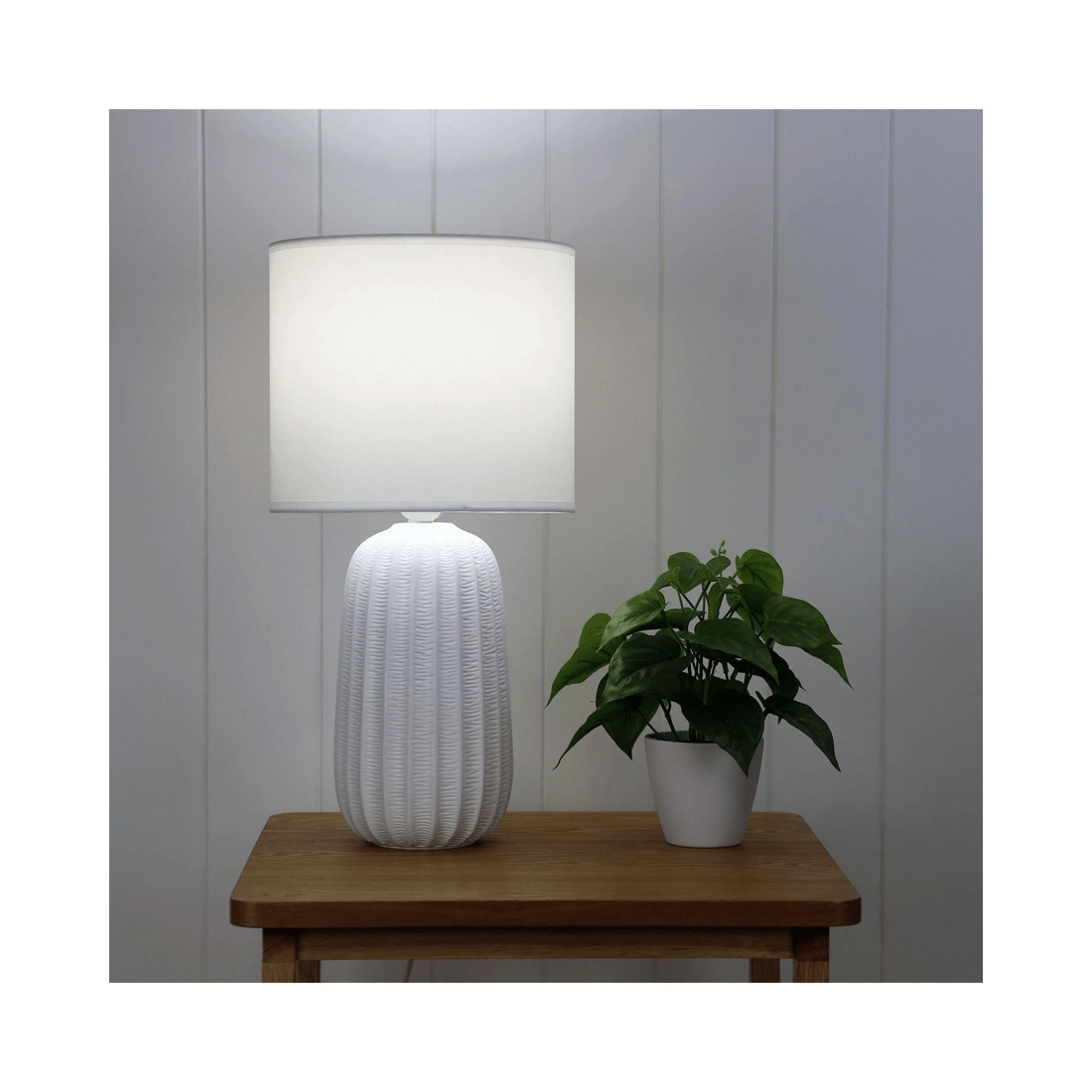 2 Benjy.25 White Ceramic Table Lamp with Polyester-Cotton Shade — 47 cm, E27
 - white, 2 of 2