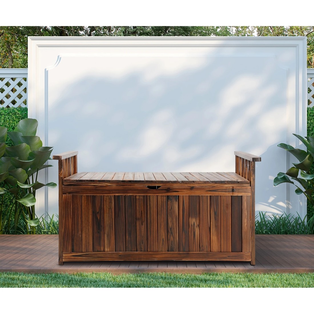 3 Livsip Outdoor Storage Box Wooden Garden Bench Chest Tool Container L - Charcoal, 3 of 8
