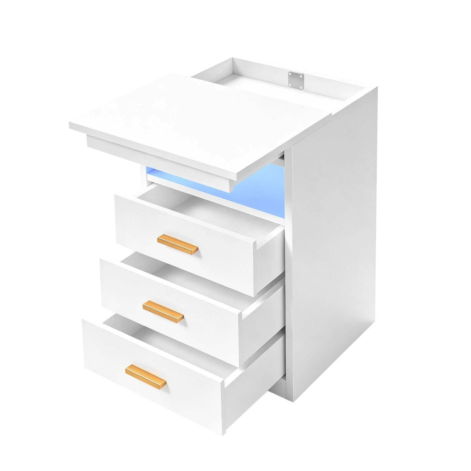 LUXSUITE Bedside Table LED Nightstand with 3 Drawers, Charging Station ...