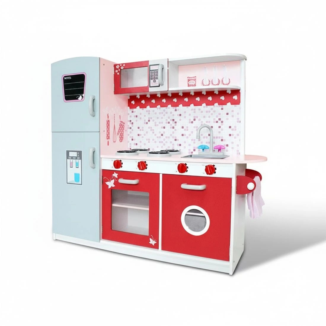 6 Keezi Kids Kitchen Play Set en Pretend Toys Cooking Children Fridge Oven Red - Multi, 6 of 7