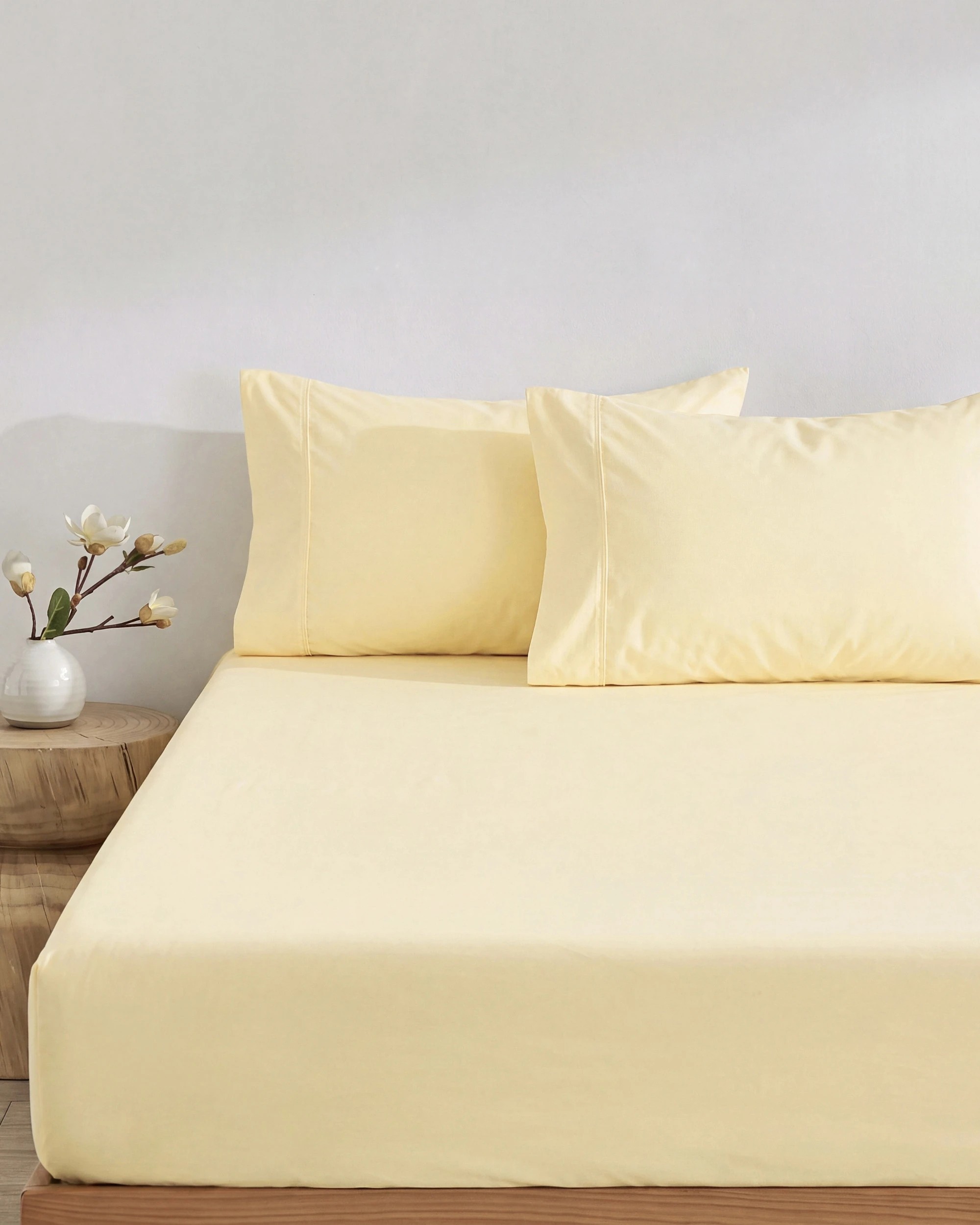 2 Dreamaker 300TC Cotton Percale Combo Fitted Sheet Set - Single Bed - Butter Yellow, 2 of 6