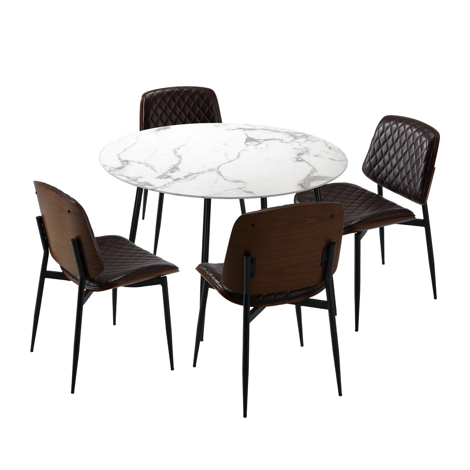 1 Oikiture 110cm Round Dining Table With 4pcs Pu Dining Chairs
 - Multi, 1 of 9