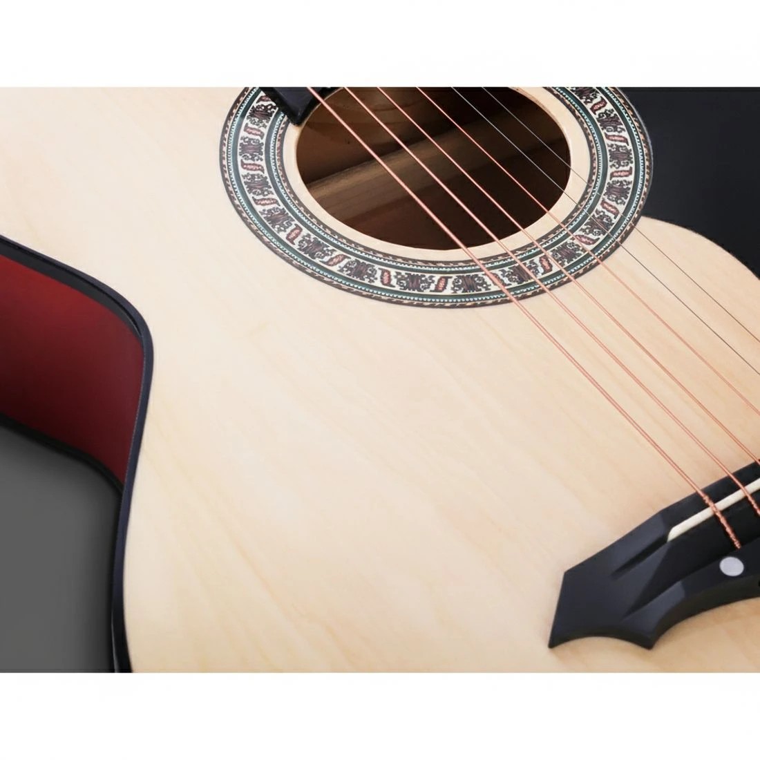 6 Alpha 38 Inch Acoustic Guitar Wooden Body Steel String Full Size Cutaway Wood - Natural, 6 of 7