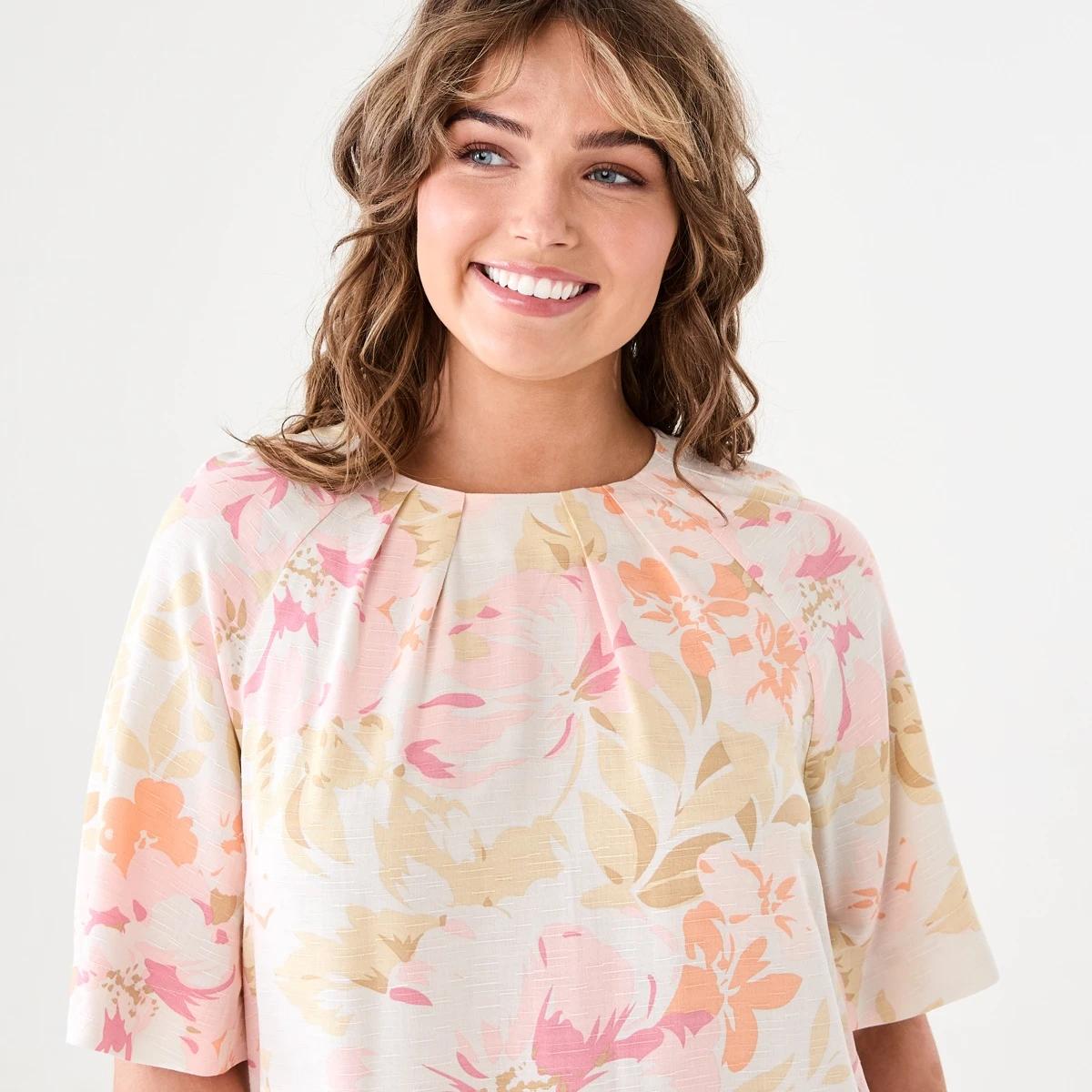 4 Short Sleeve Tuck Top CORAL FLORAL PEACH CORAL, 4 of 5