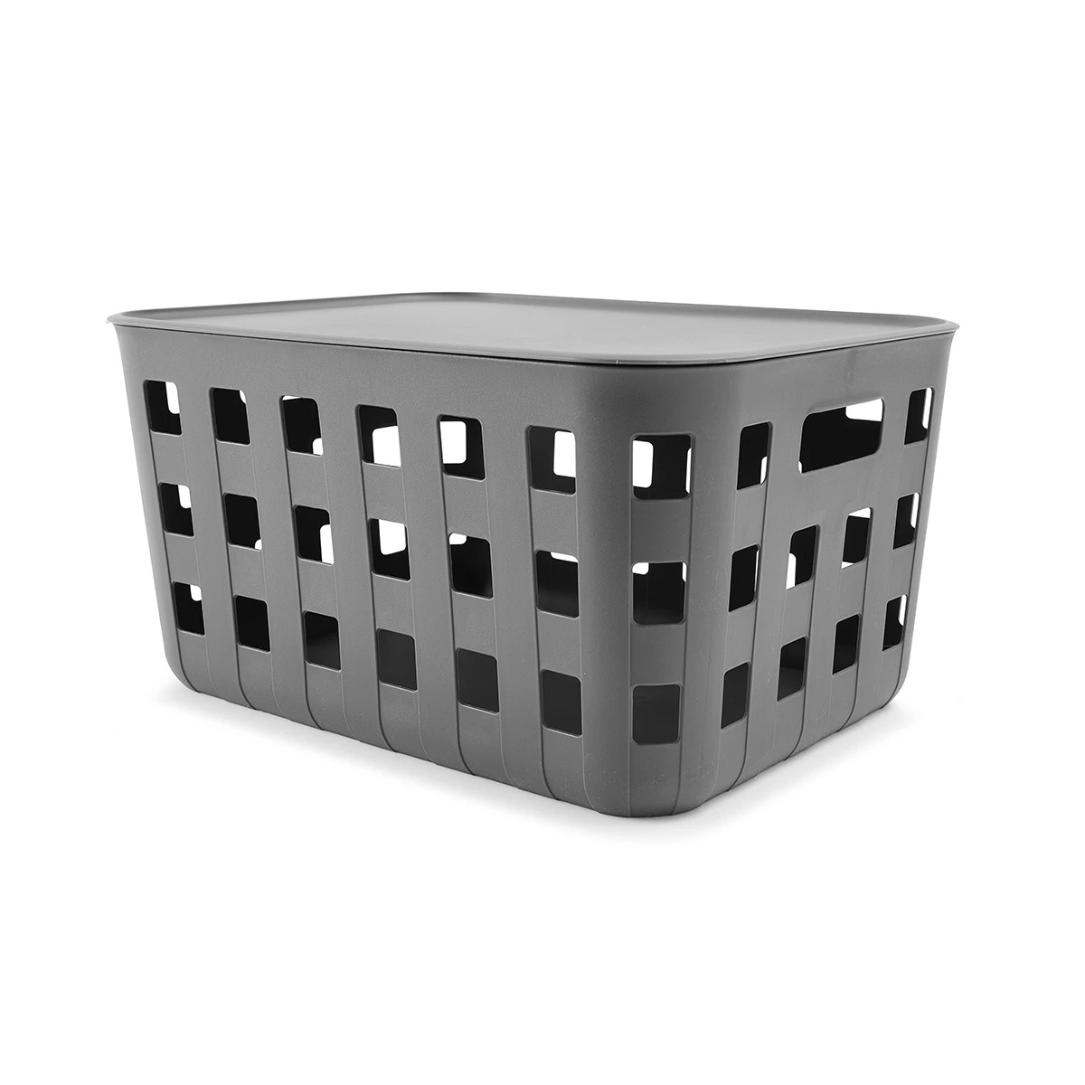 2 28L Rectangle Trellis Basket with Lid - Charcoal, 2 of 9
