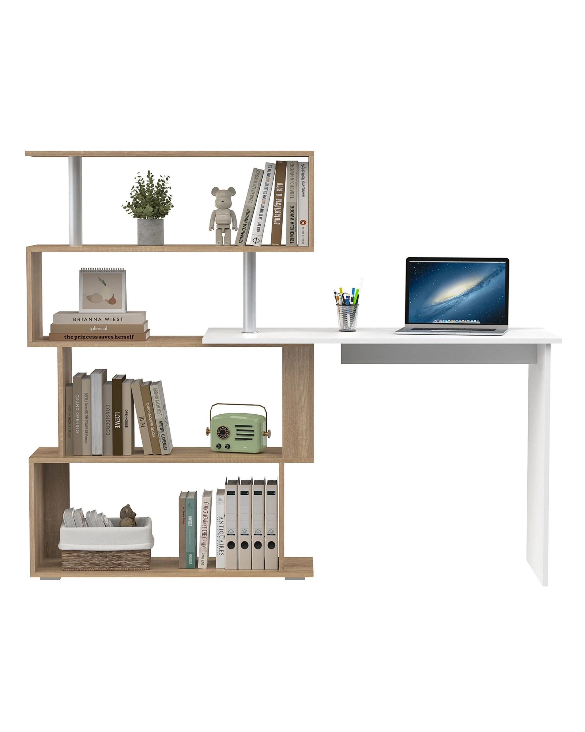 6 Ufurniture Rotating Computer Desk with Bookshelf - Natural, 6 of 8