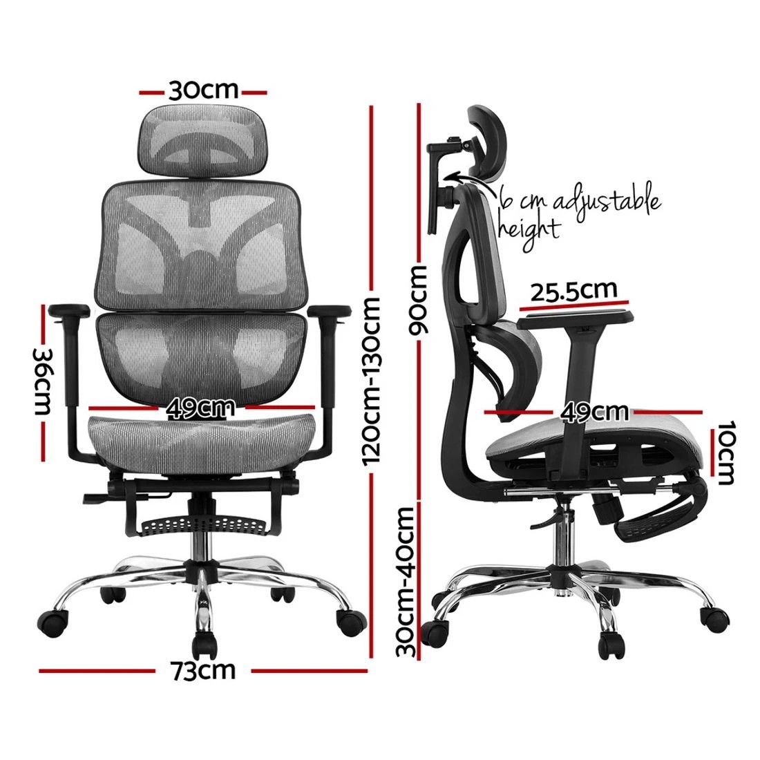 1 Artiss Ergonomic Office Chair Footrest - Grey, 1 of 6