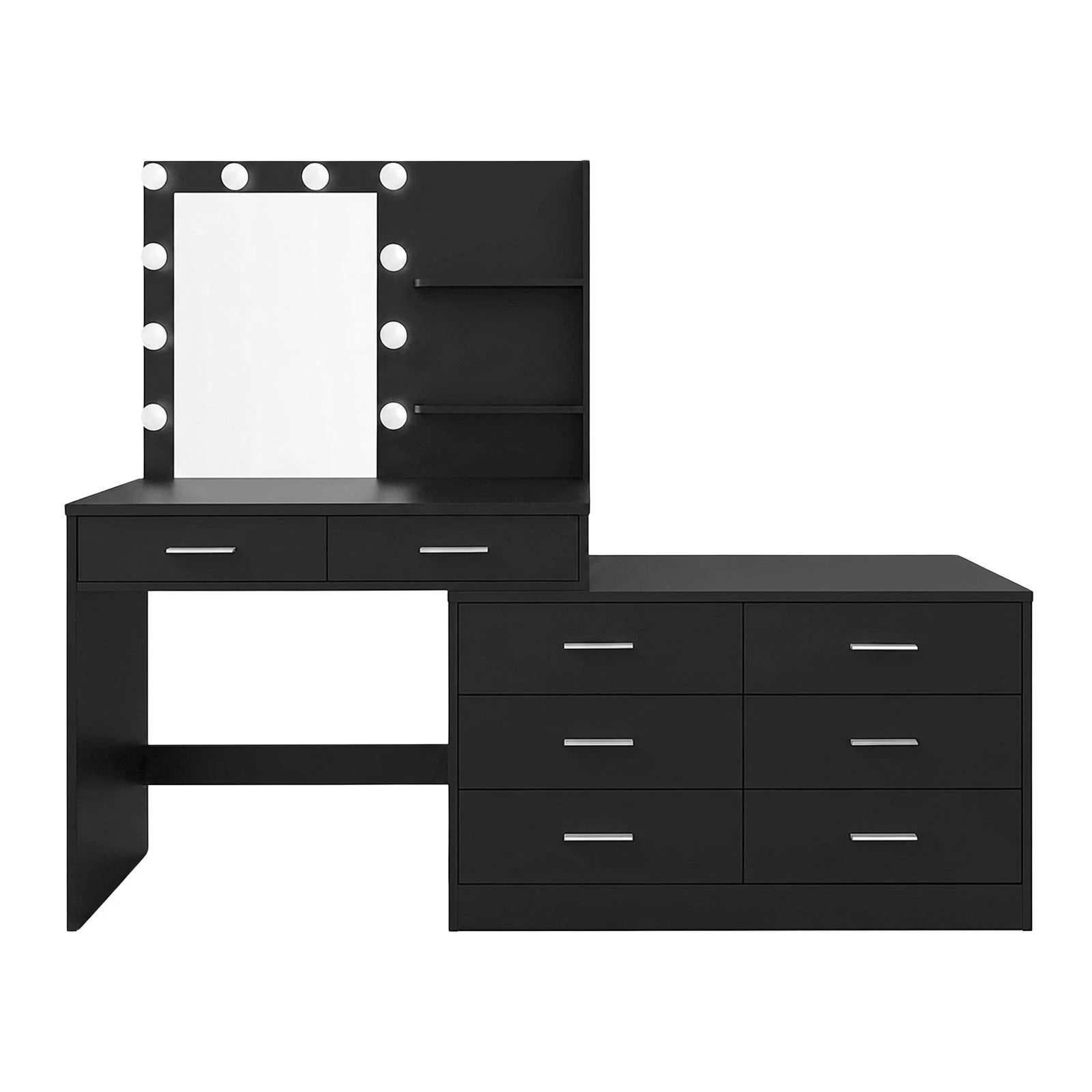 4 Ausway Hollywood Mirror Dressing Table with 10 LED Lighted Bulbs, 3 Lighting Colours, 8 Drawers & 2 Shelves, 4 of 7