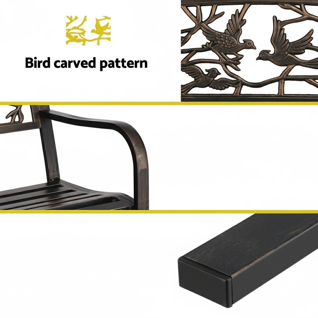 5 Gardeon Outdoor Bench Seat Garden Steel Outdoor Furniture 3 Seater Park - Bronze, 5 of 6