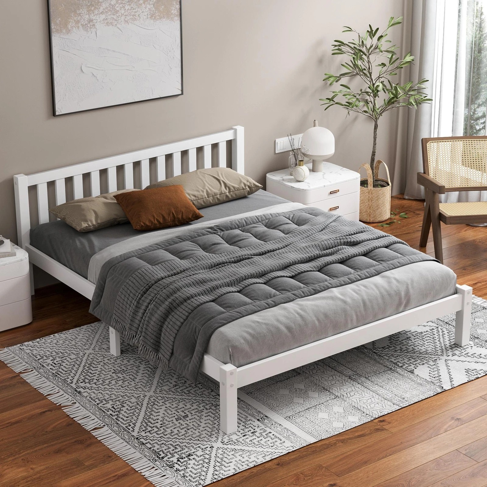 2 Alfordson Bed Frame Wooden Timber Double Size Mattress Base Platform Fenella - White, 2 of 10