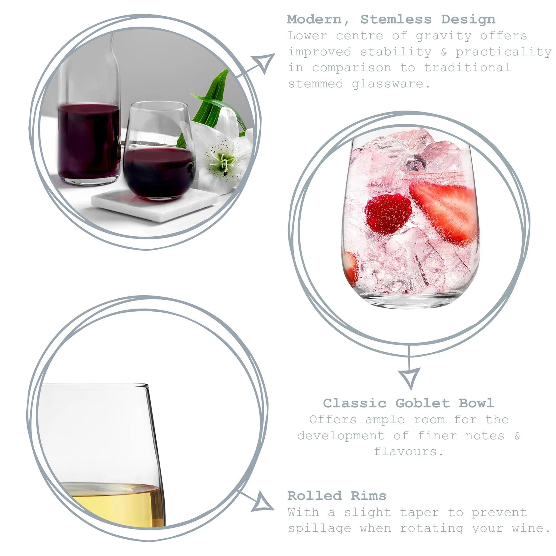 2 LAV 12 Piece Gaia Stemless White Wine Glasses Set - Modern Glass Goblets Tumblers - 360ml - Clear, 2 of 7