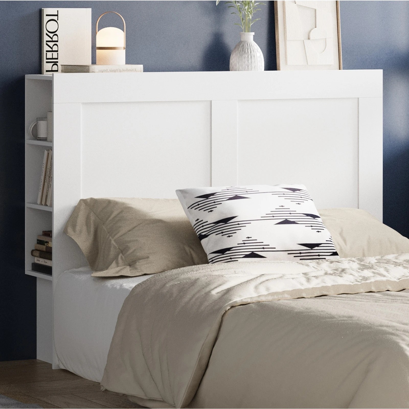 10 Oikiture Headboard Bed Head Double Size Bedhead With Storage Shelves
 - White, 10 of 10