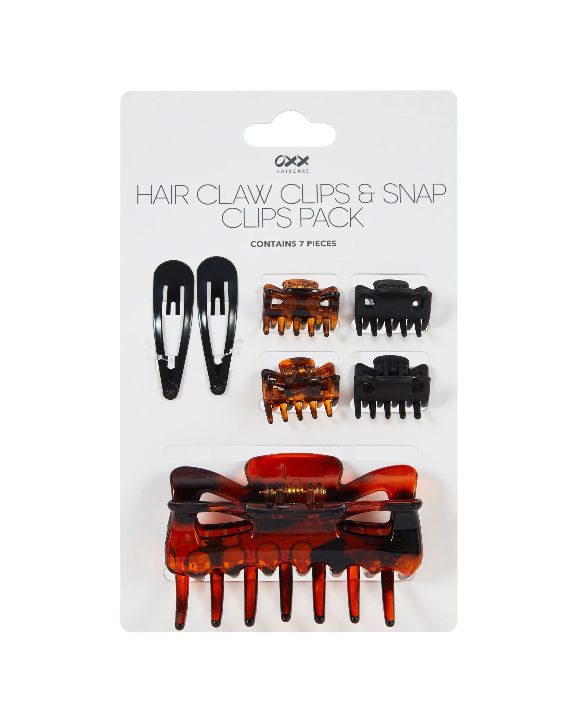 3 OXX Haircare 7 Piece Black and Tort Claw and Snap Hair Clips Pack, 3 of 3
