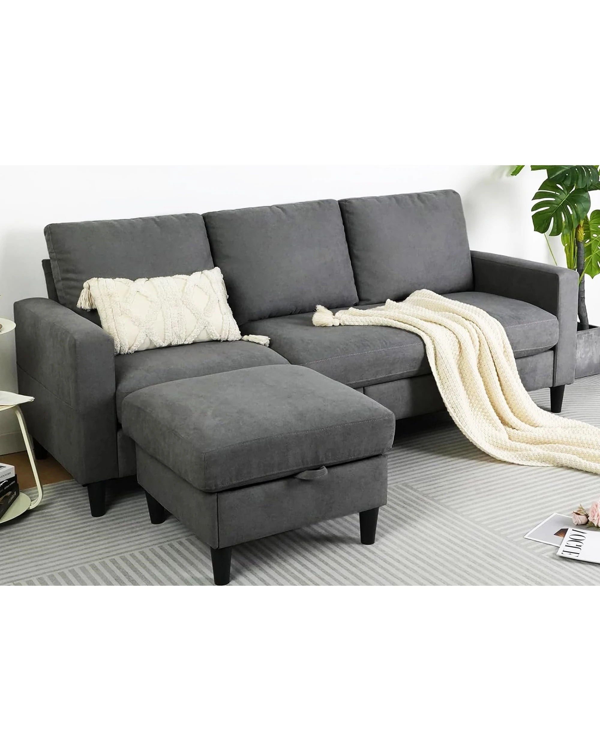 1 Advwin 3 Seater Modular Sofa Lounge Chaise Set Couch W/ Storage Ottoman Grey, 1 of 4