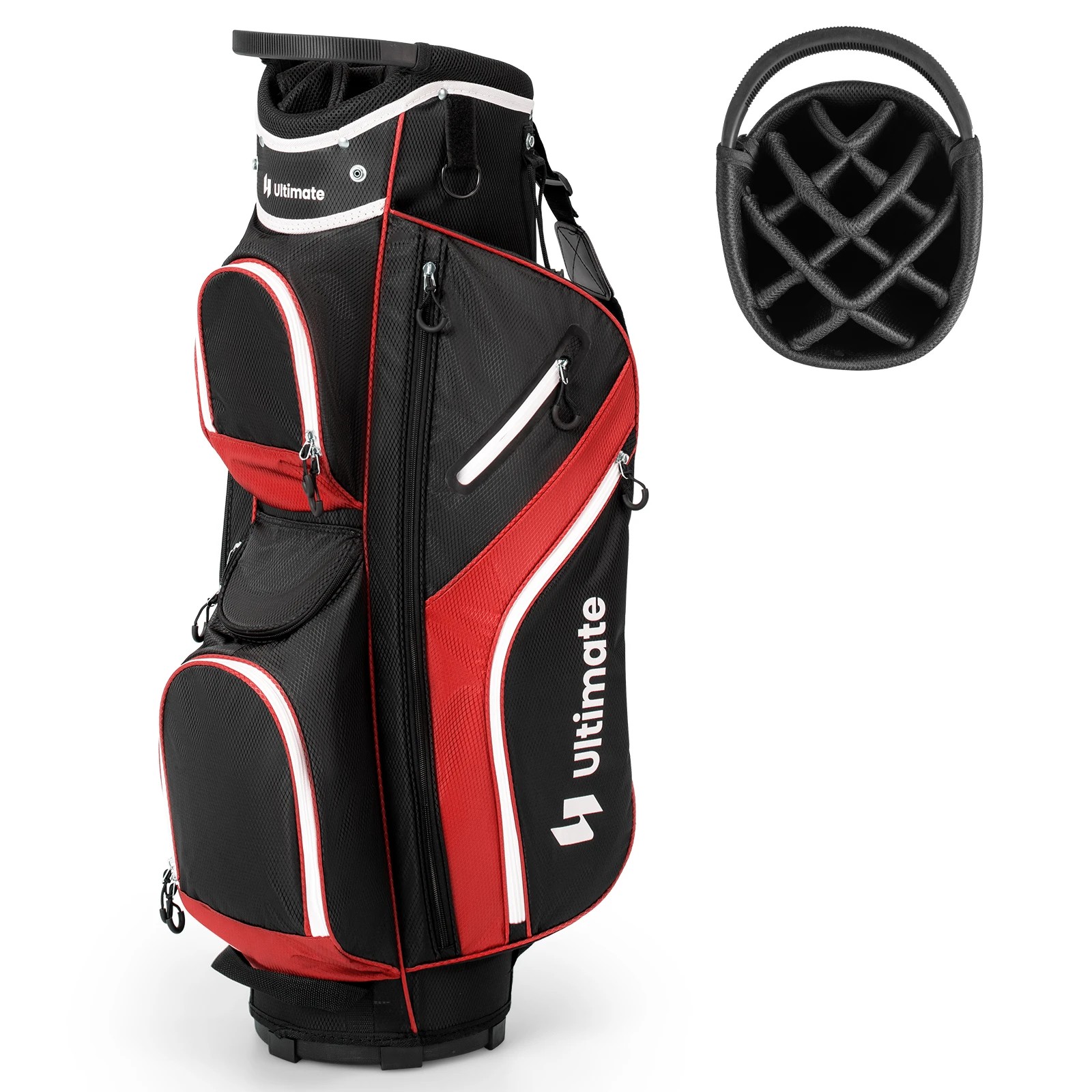1 Costway Golf Cart Bag Portable Golf Club Bag Travel Bag w/14 Full Length Dividers & Rain Hood - Red, 1 of 2