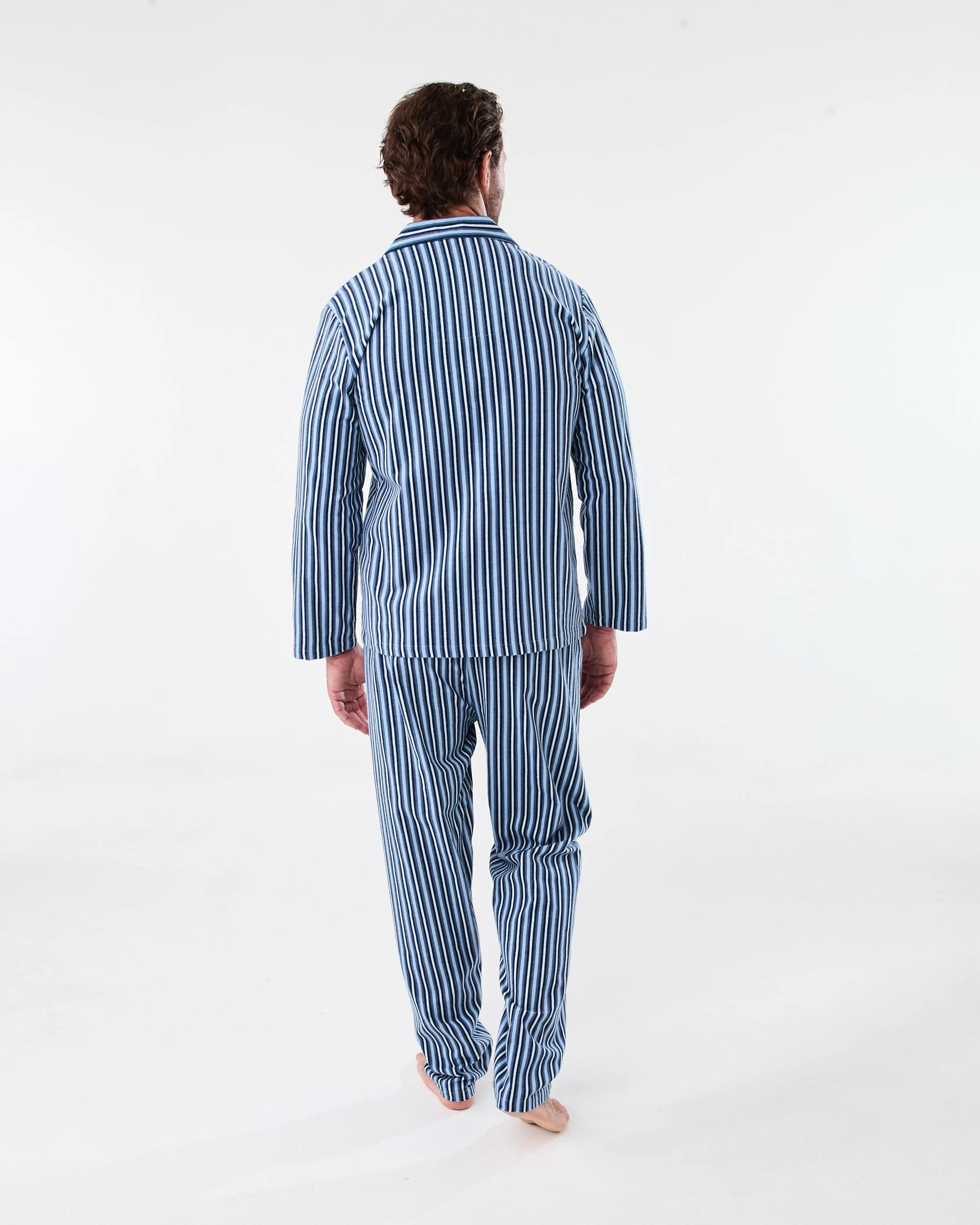 3 Print Flannel Pyjama Set Blu Stripe, 3 of 8