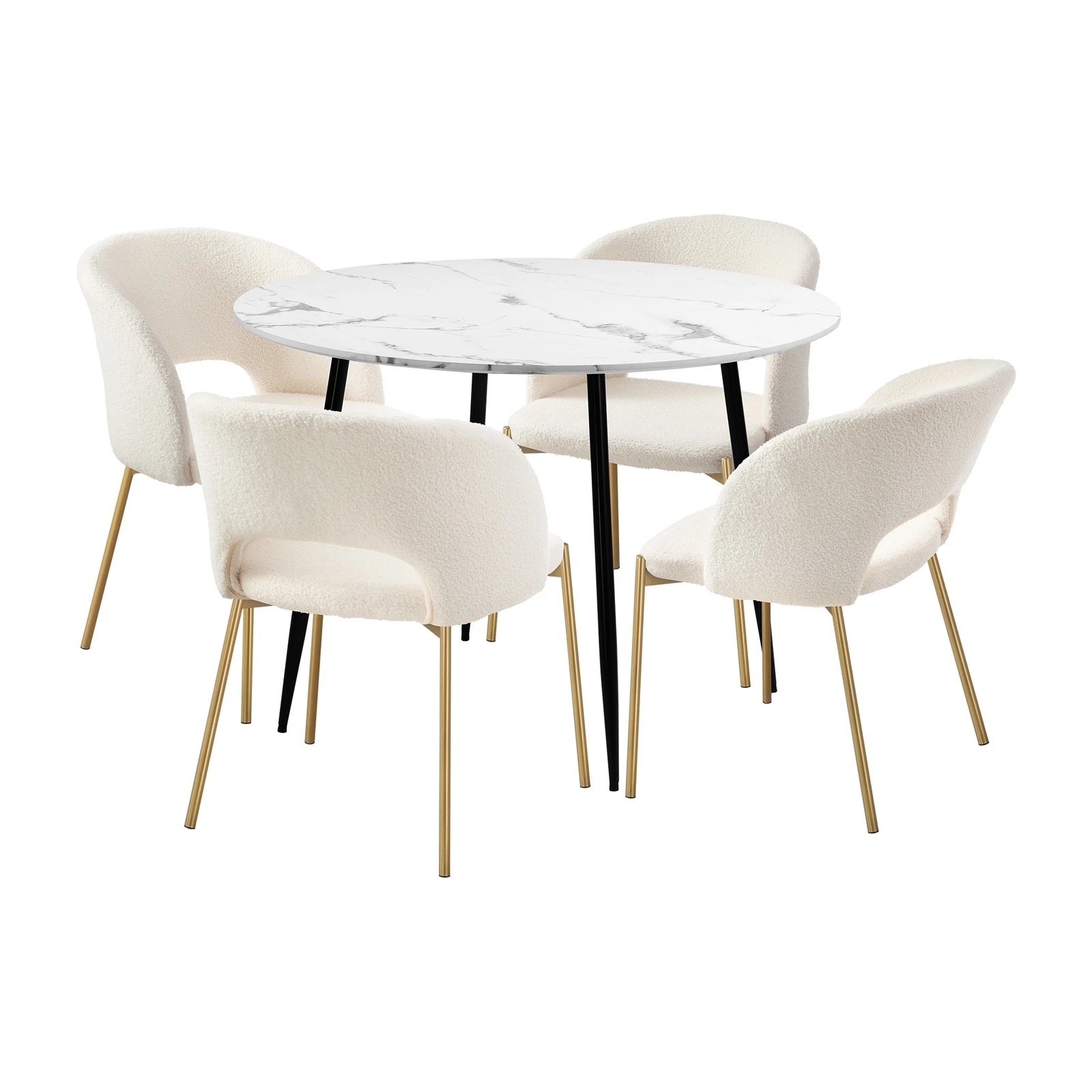 10 Oikiture 110cm Round Dining Table With 4pcs Dining Chairs Sherpa Gold Metal Legs
 - Multi, 10 of 10