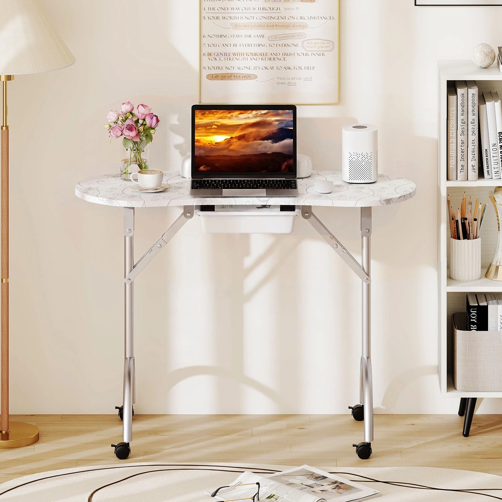 5 Costway Foldable Manicure Table w/Wheels Professional Nail Technician Desk - White, 5 of 5