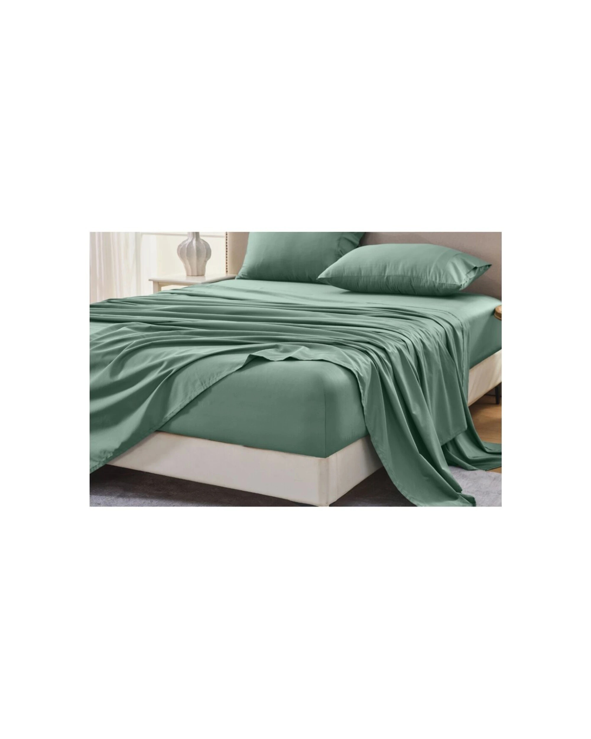 3 Grosvenor House Egyptian Cotton Sheet Set With Pillowcase 500TC - Single Bed - Green, 3 of 8
